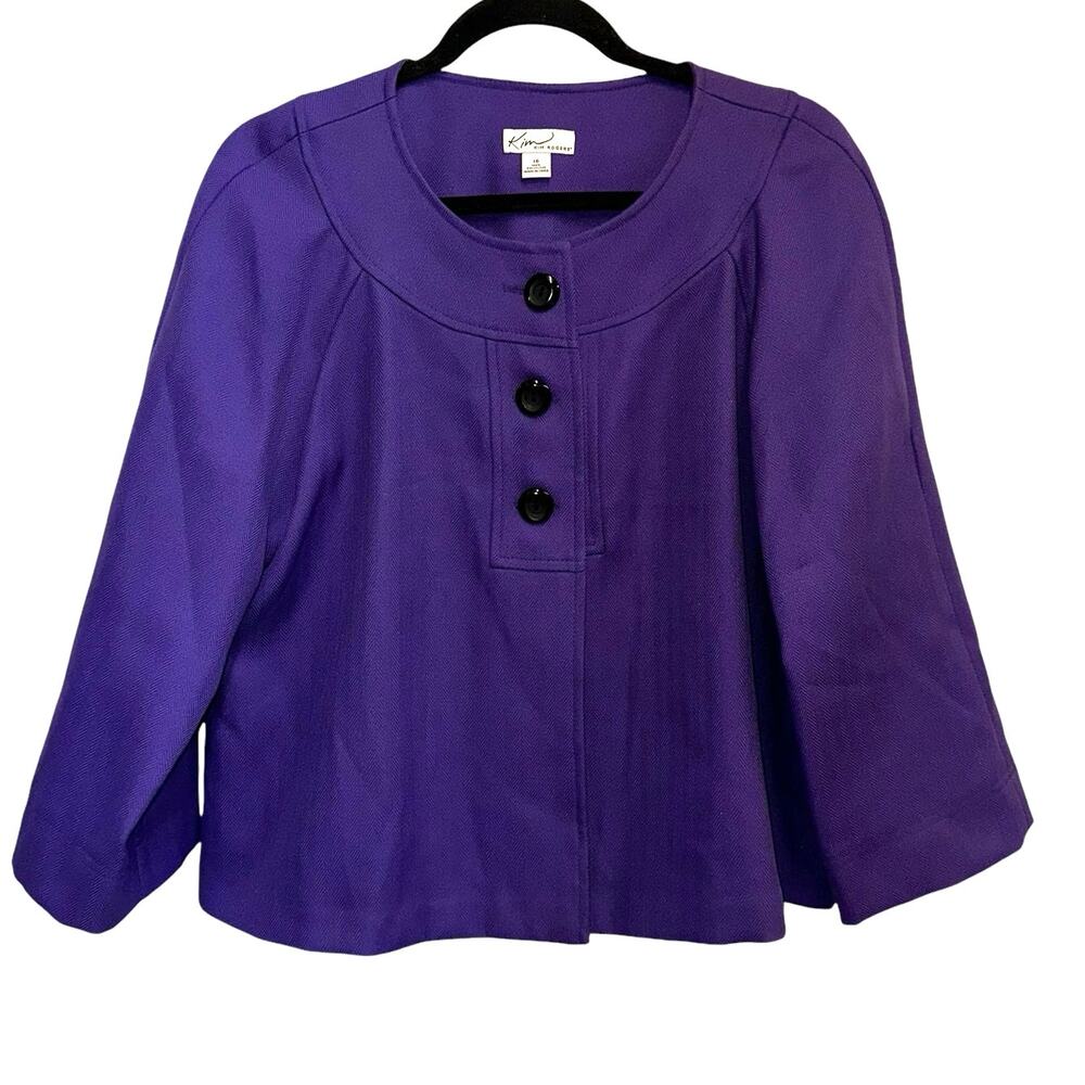 Kim Rogers Purple Blazer Jacket Womens 16 Career 3/4 Sleeve Button
